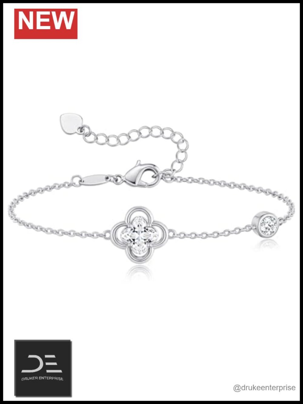 Dainty Four Leaf Clover Moissanite Charm Bracelet Women